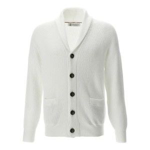 Brunello Cucinelli Half-Ribbed Cotton Gauze Shawl Cardigan - NWT